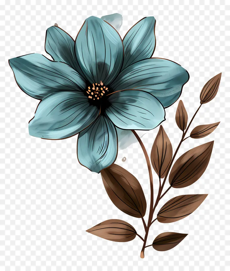 Flor Azul，Folhas PNG