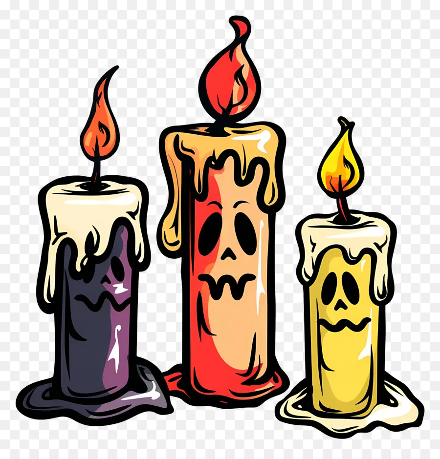 Velas De Halloween，Velas Com Rostos PNG