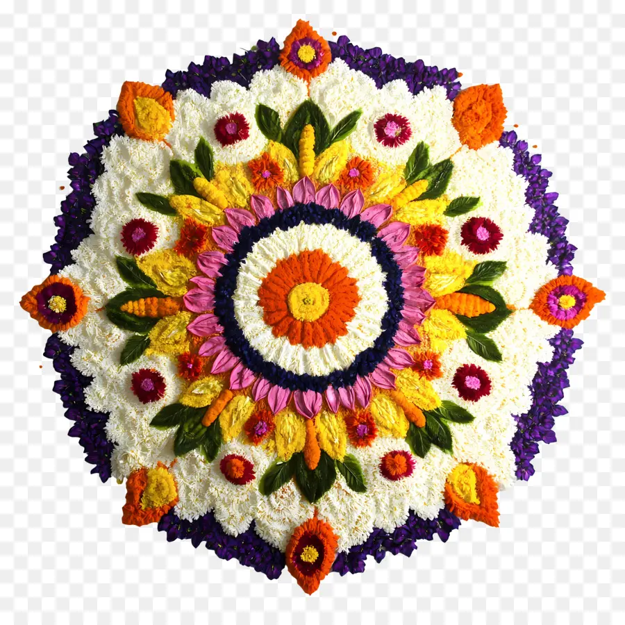 Onam Floral Rangoli，Rangoli De Flores Coloridas PNG