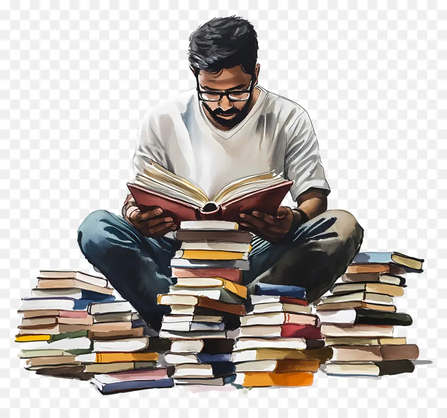 Verme De Livro，Homem Lendo Livros PNG