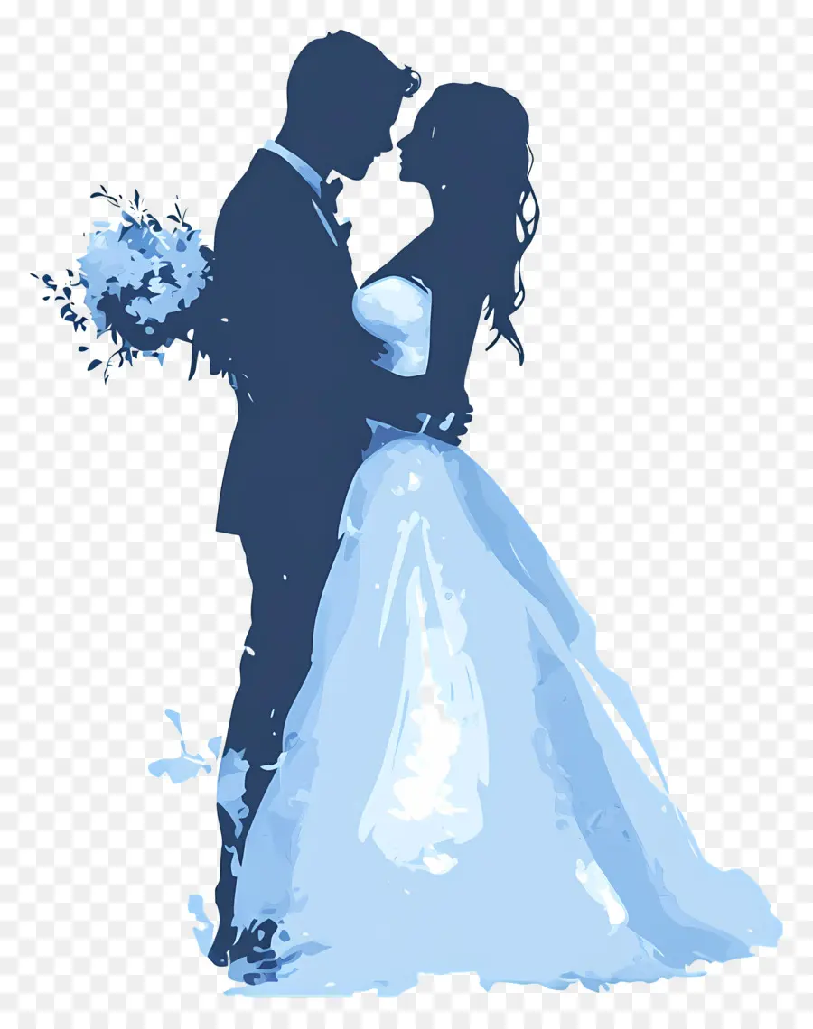 Silhueta De Casamento，Casal Silhueta Azul PNG