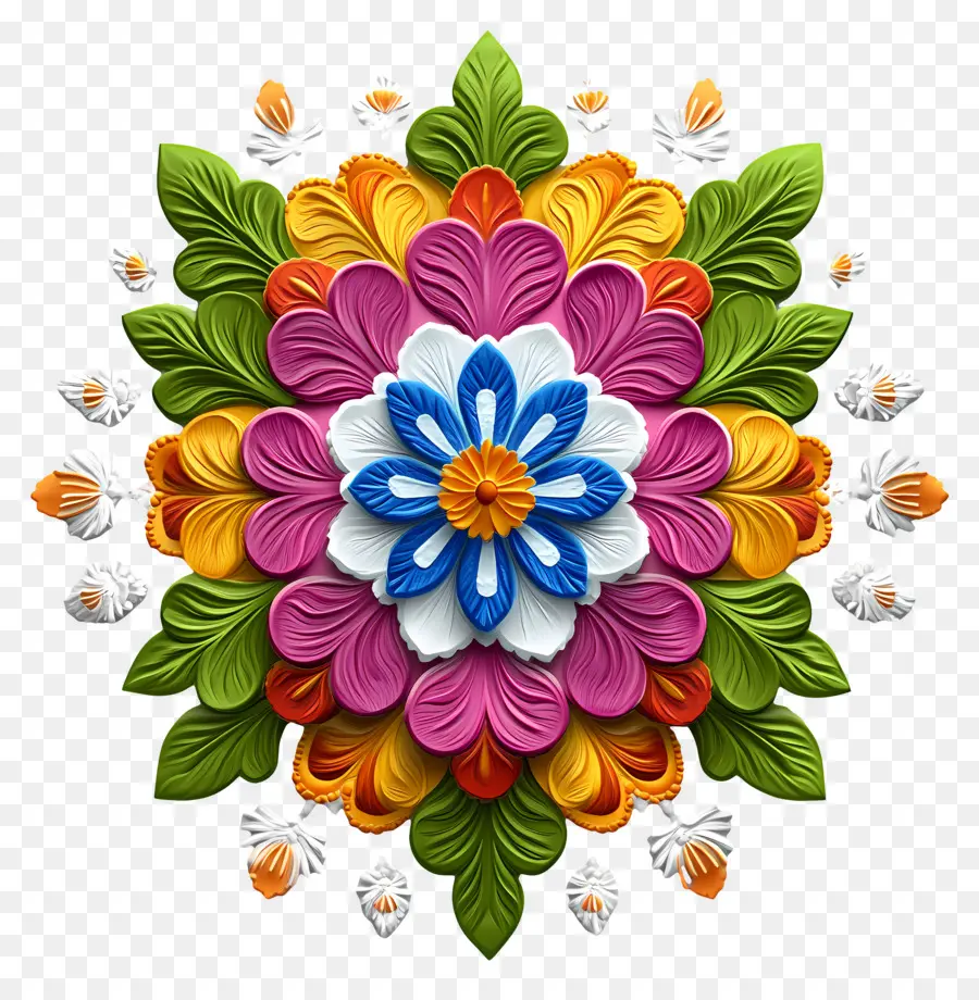 Onam Floral Rangoli，Flor Colorida PNG