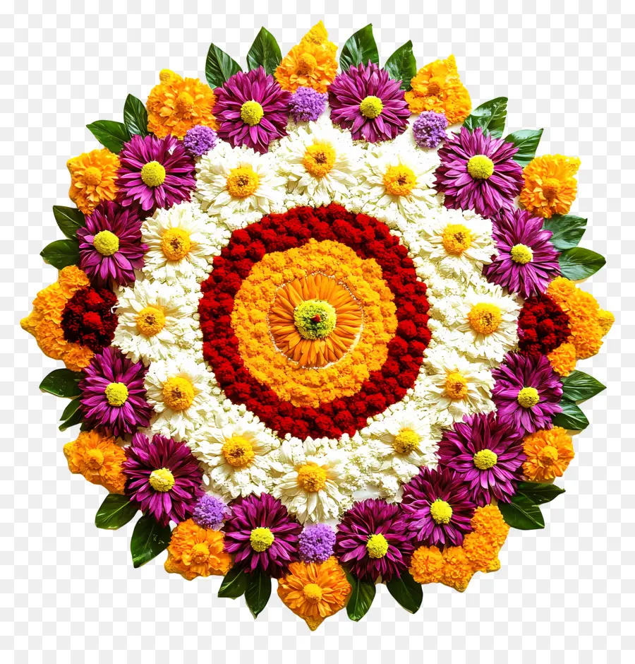 Onam Floral Rangoli，Rangoli De Flores Coloridas PNG