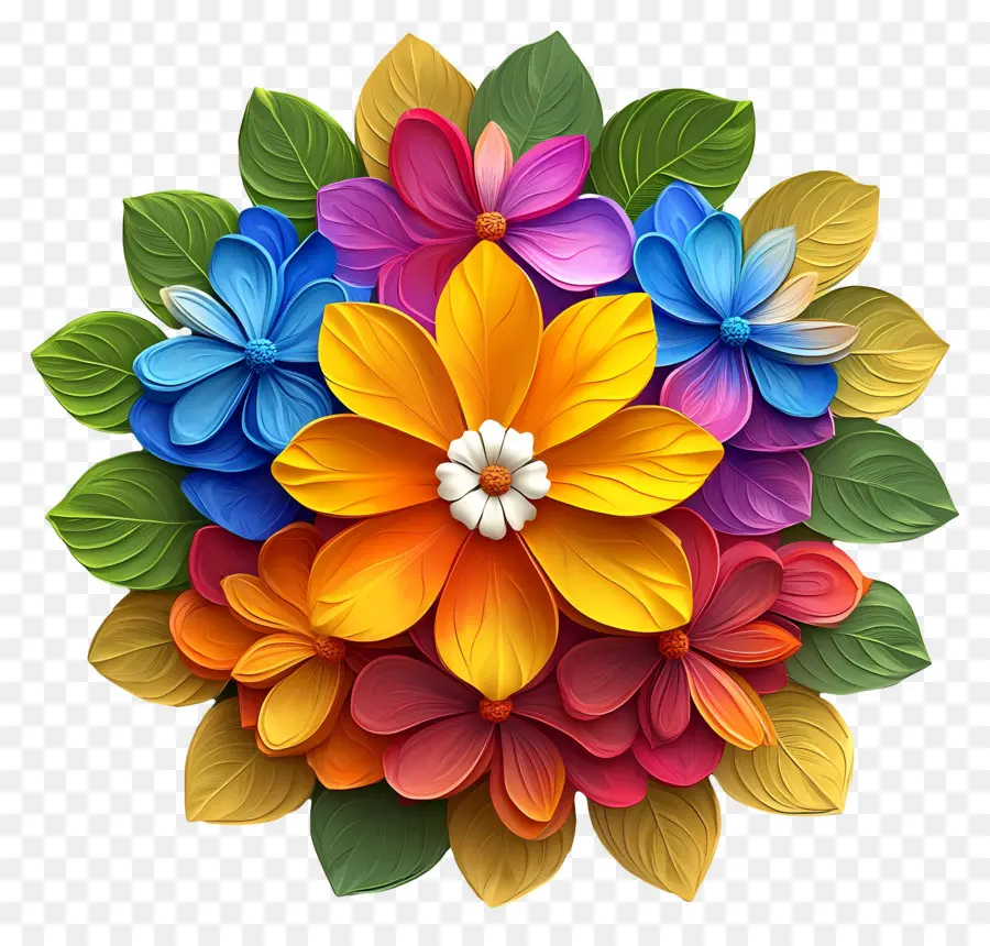 Onam Floral Rangoli，Flores Coloridas PNG