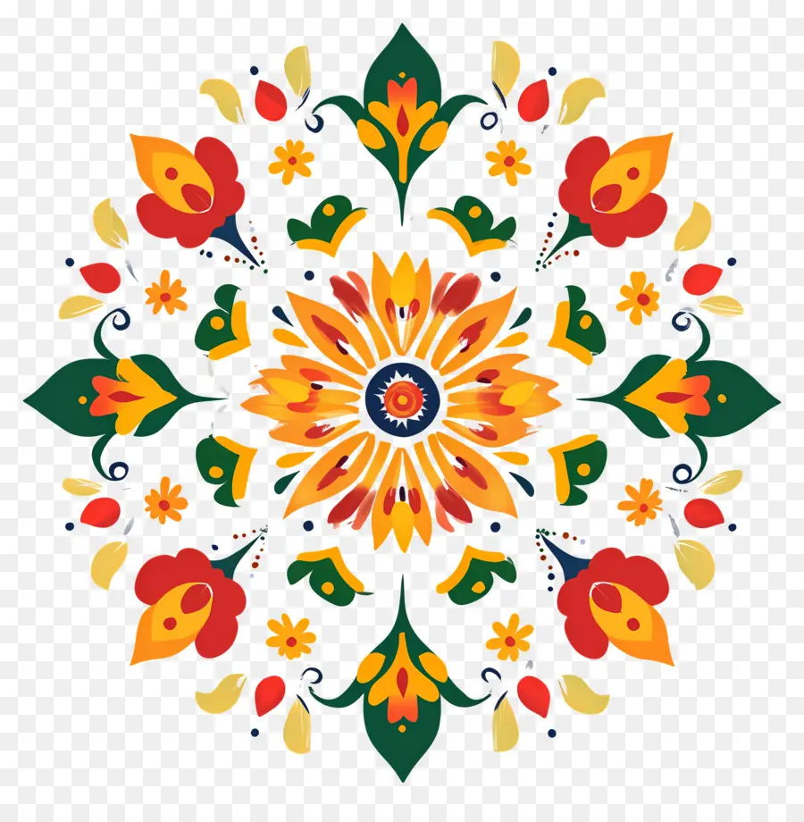 Onam Floral Rangoli，Padrão Colorido PNG