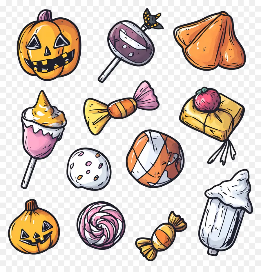 Doces De Halloween，Abóboras E Doces De Halloween PNG