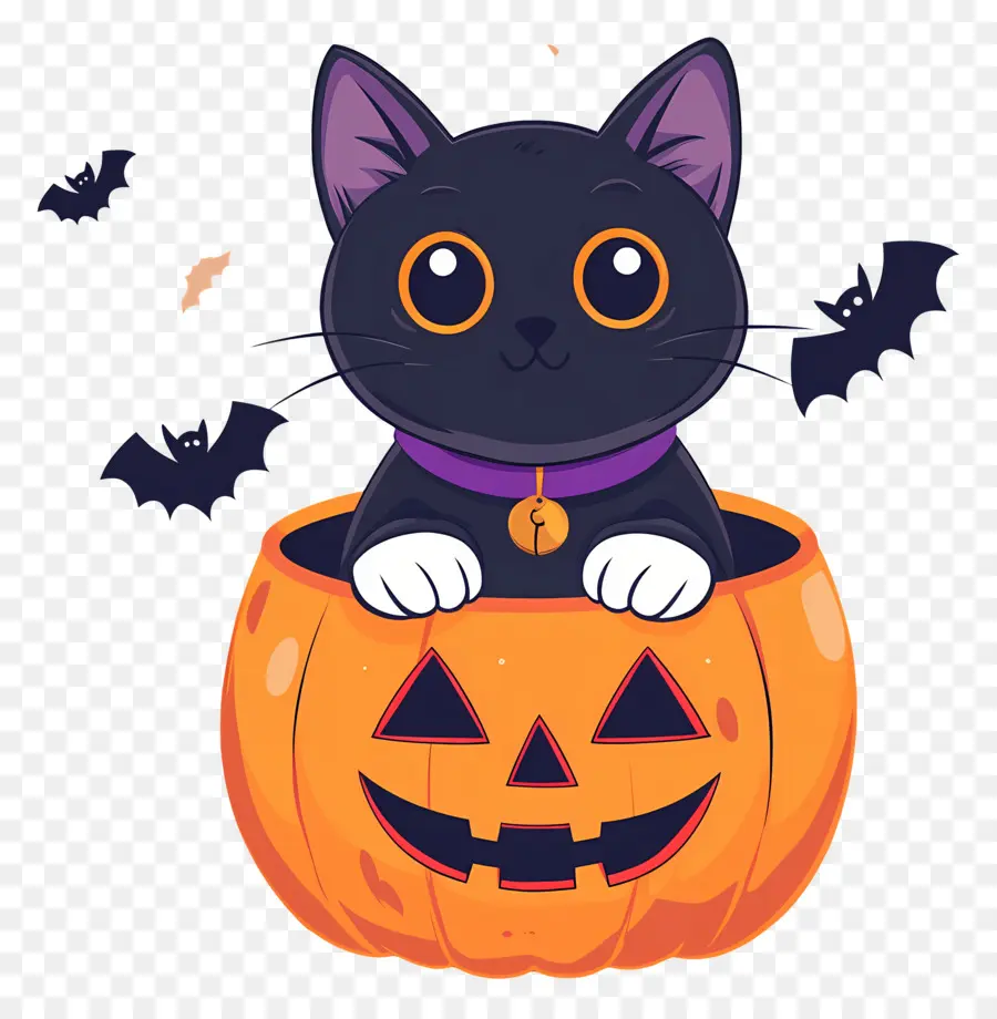 Gato Preto De Halloween，Gato Em Abóbora PNG