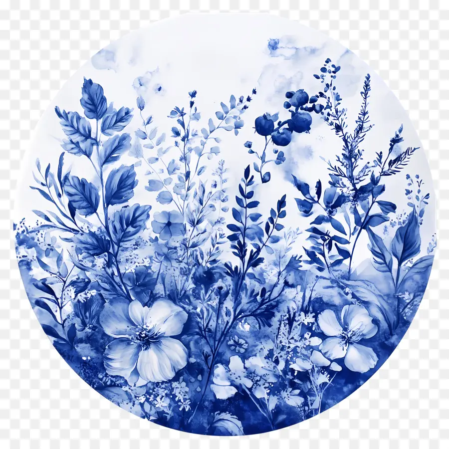 Moldura Círculo Azul，Floral Azul PNG