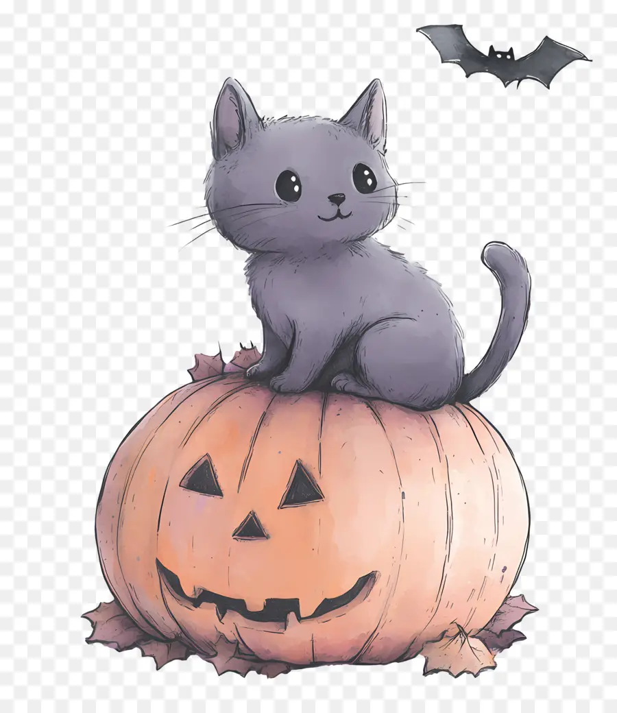 Gato De Halloween，Gato Em Abóbora PNG