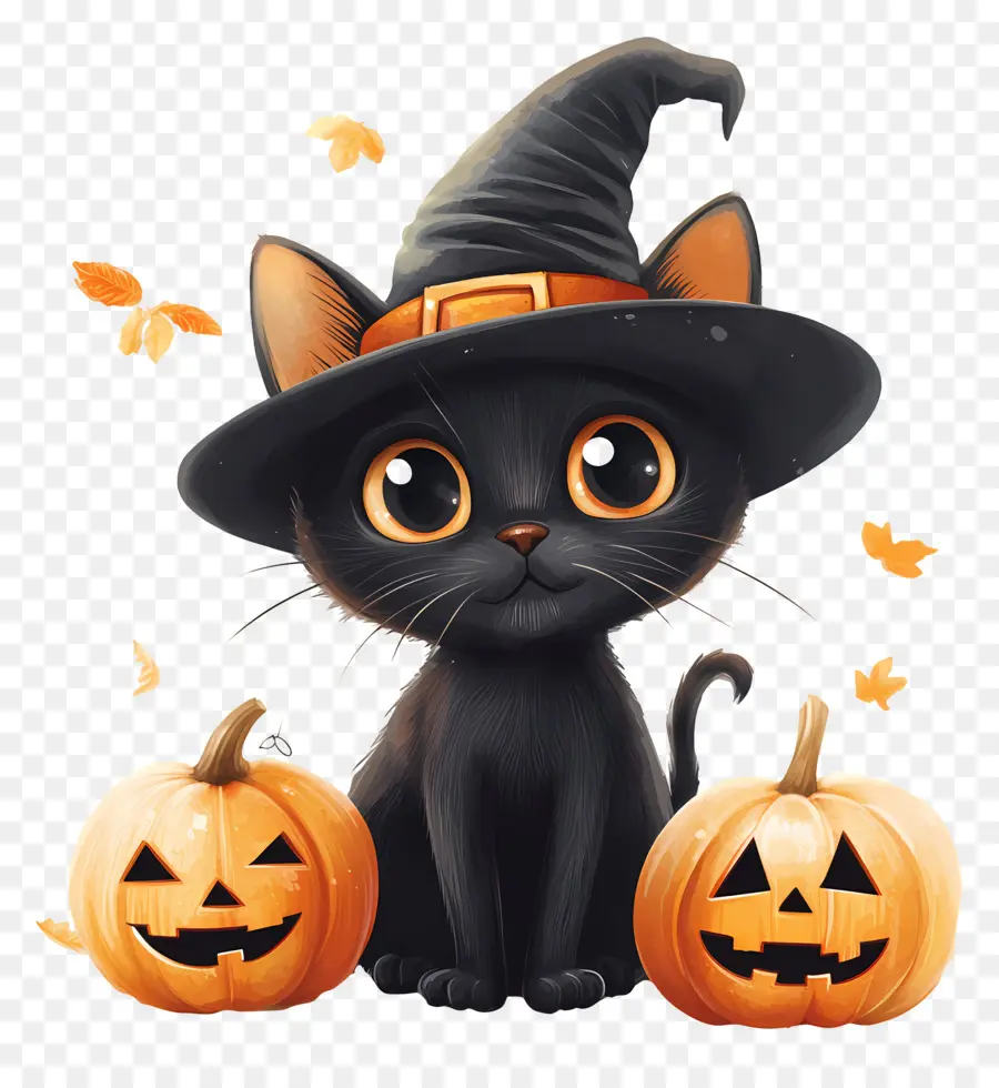 Gato Preto De Halloween，Gato Em Abóbora PNG