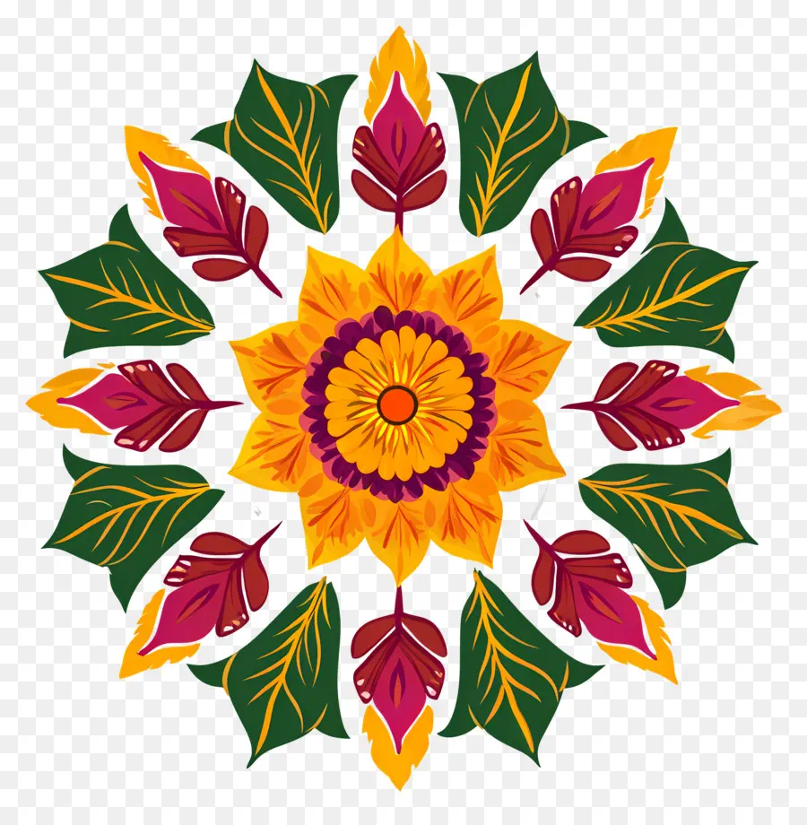 Onam Floral Rangoli，Mandala Colorida PNG