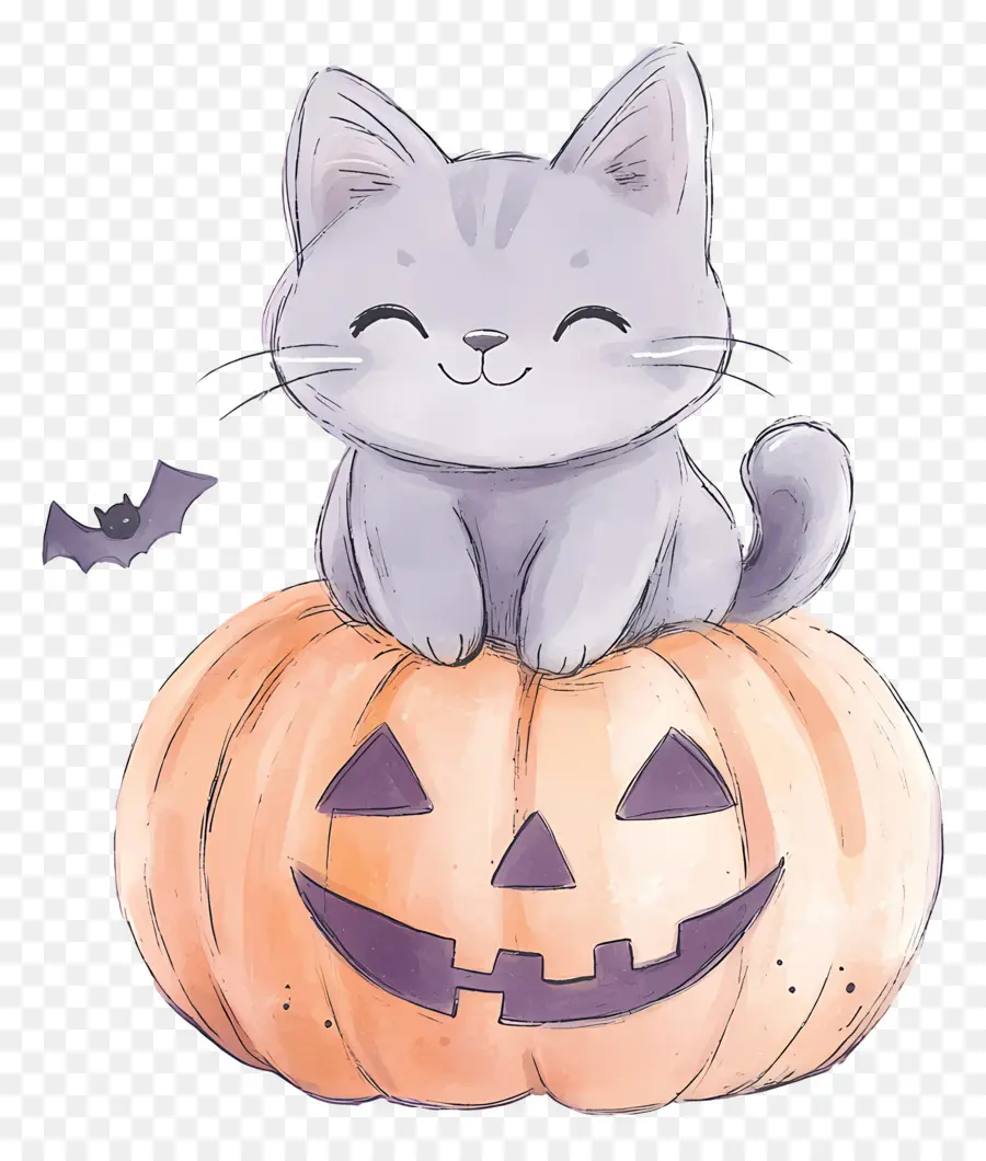 Gato De Halloween，Gato Em Abóbora PNG