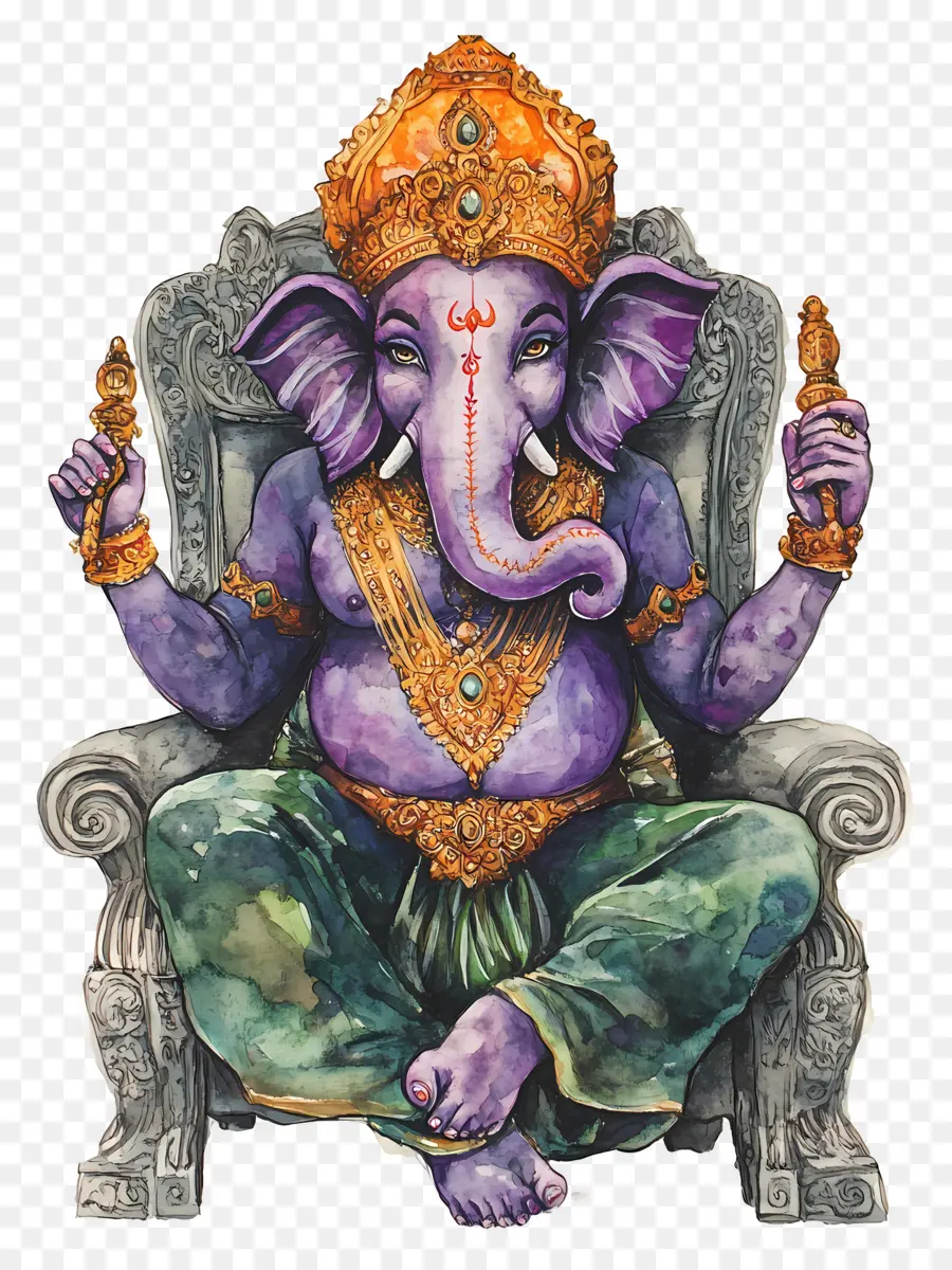 Ganesh Chaturthi，Divindade Elefante Roxo PNG