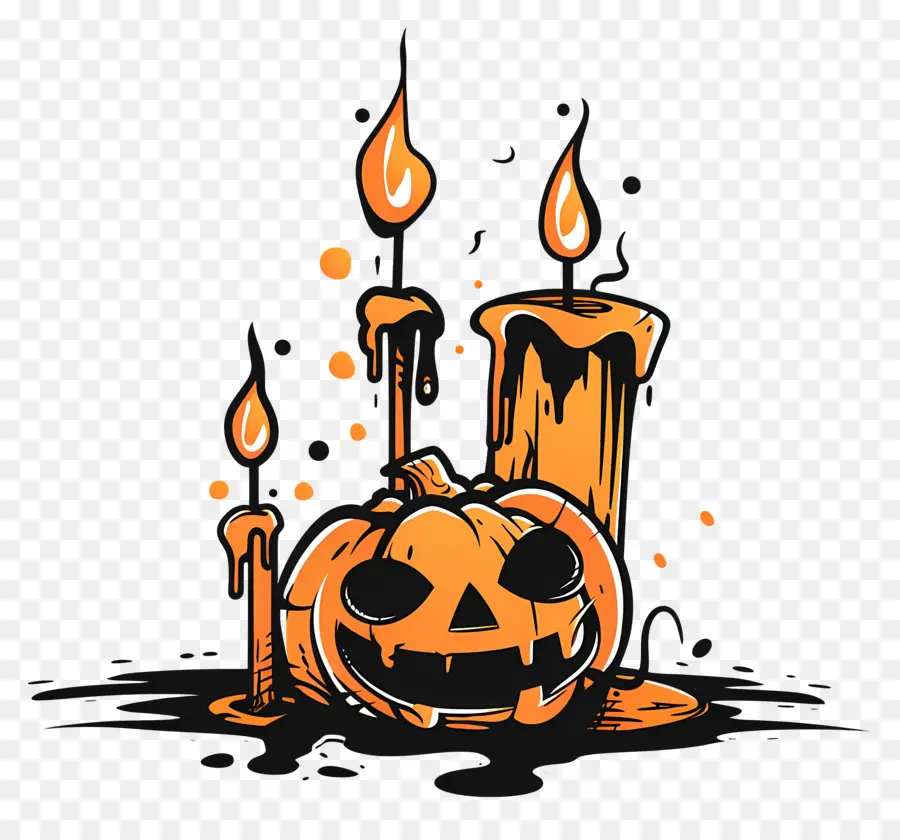 Velas De Halloween，Abóbora E Velas PNG