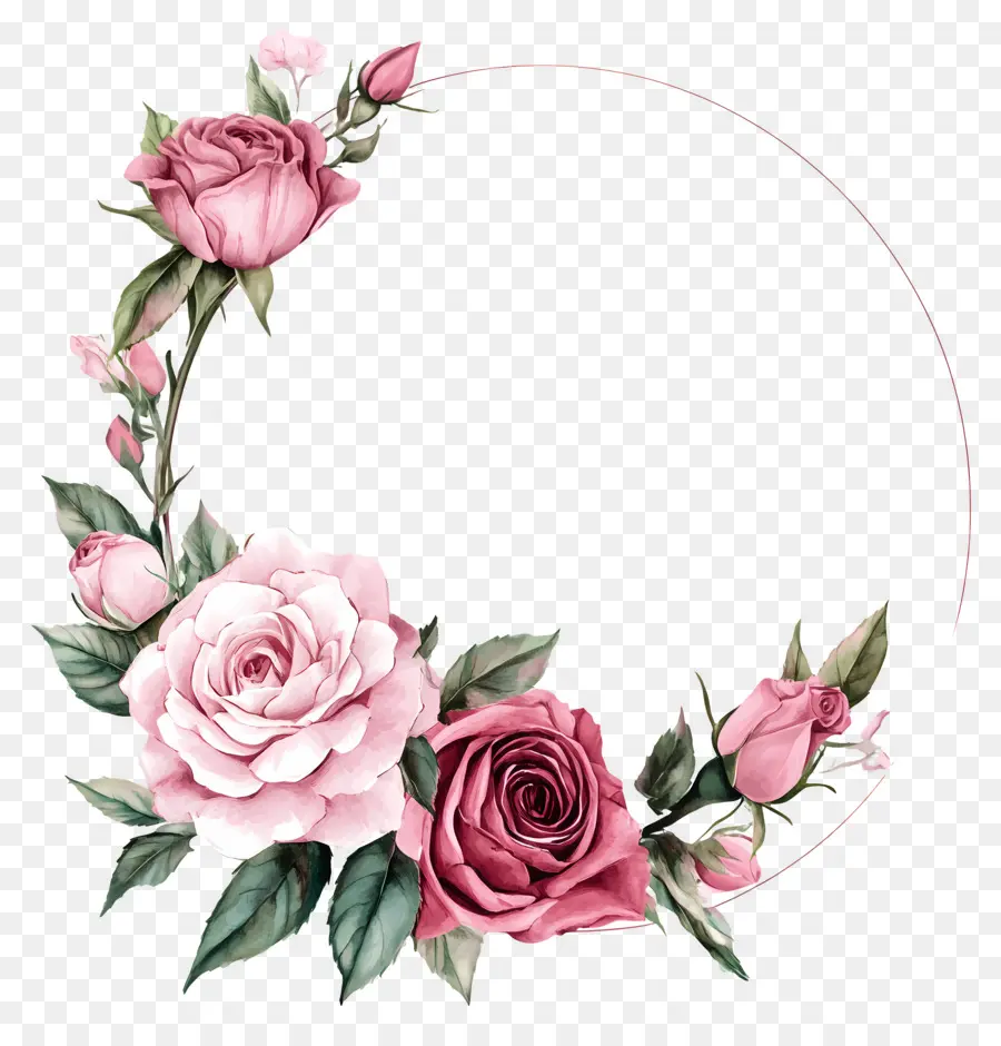 Moldura Círculo De Casamento，Guirlanda Floral Rosa PNG