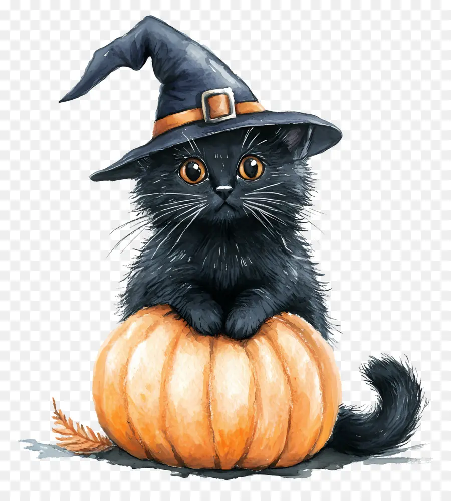 Gato Preto De Halloween，Gato Preto Com Abóboras PNG