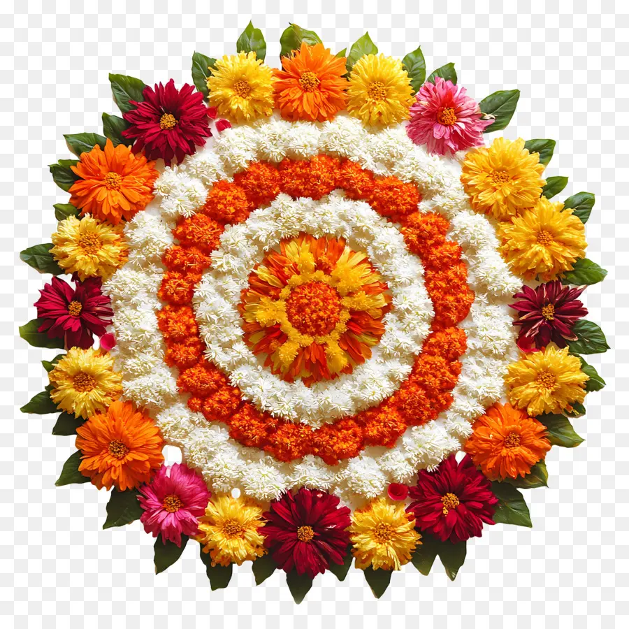 Onam Floral Rangoli，Mandala De Flores PNG