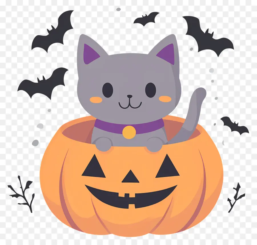 Gato De Halloween，Gato Em Abóbora PNG