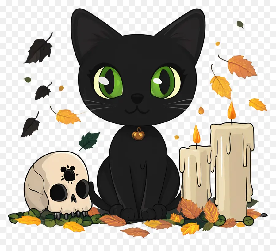 Gato Preto De Halloween，Gato Preto Com Velas PNG