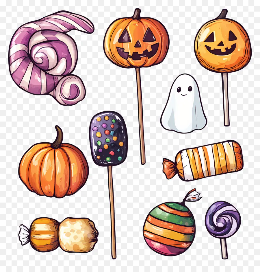 Doces De Halloween，Abóboras E Doces De Halloween PNG