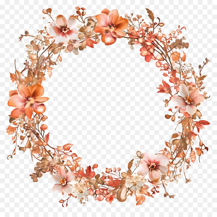 Moldura Círculo De Casamento，Flores Vermelhas E Laranjas PNG