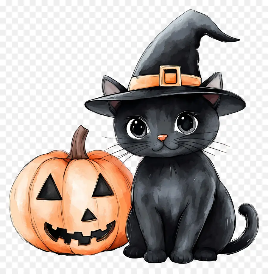 Gato Preto De Halloween，Gato Preto Com Abóboras PNG