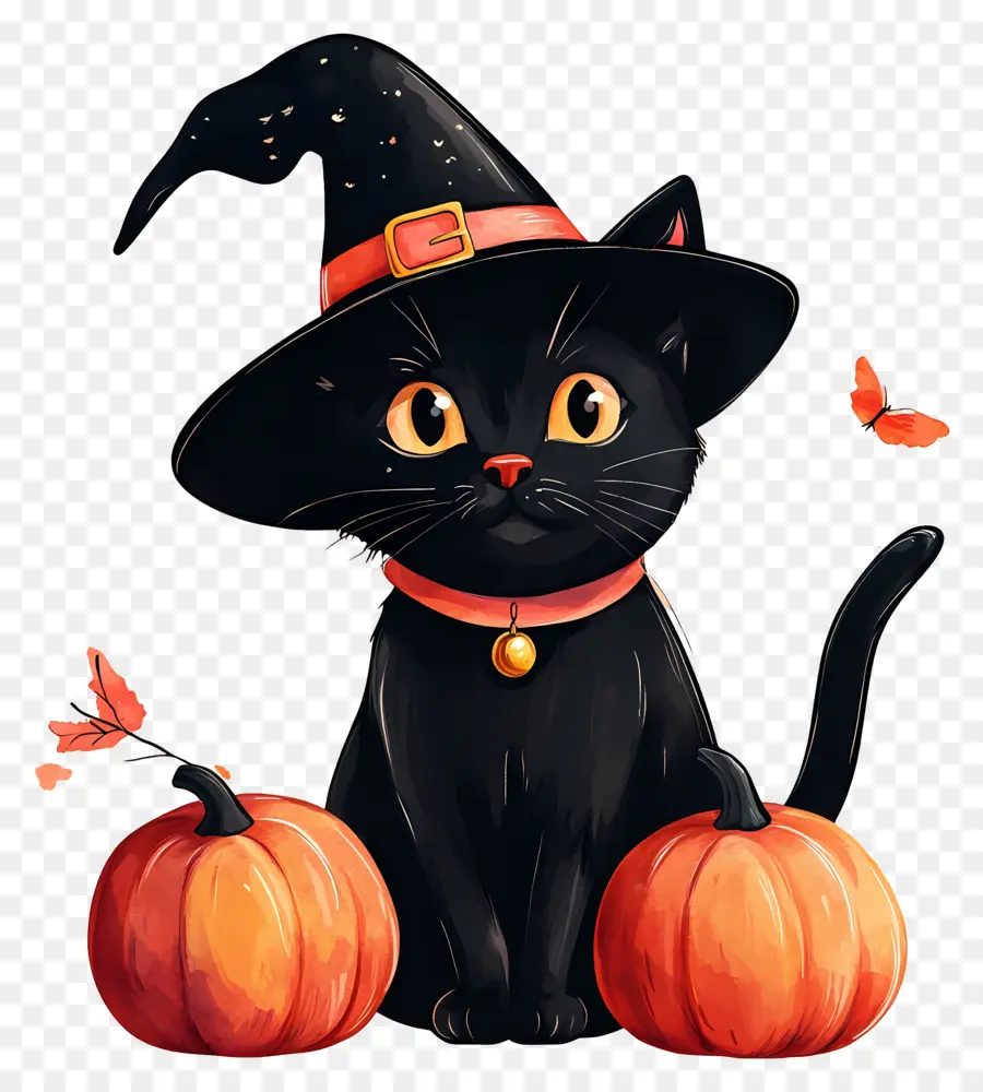 Gato Preto De Halloween，Gato Preto Com Abóboras PNG