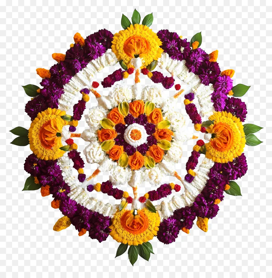 Onam Floral Rangoli，Mandala De Flores PNG