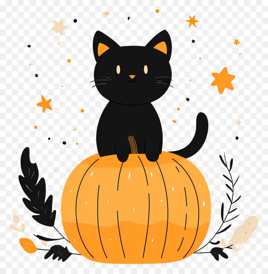 Gato Preto De Halloween，Gato Preto Em Abóbora PNG