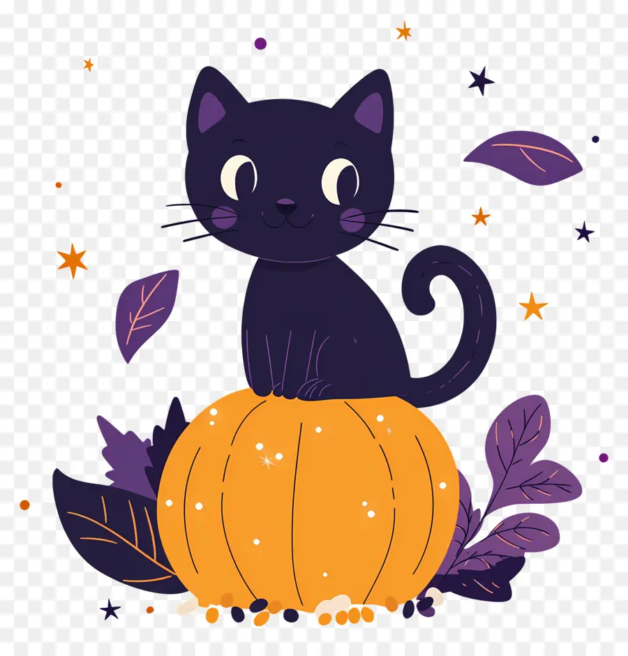 Gato Preto De Halloween，Gato Preto Em Abóbora PNG