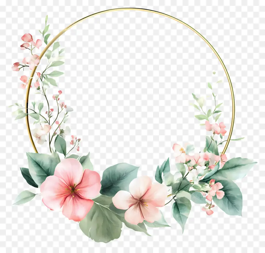 Moldura Círculo De Casamento，Flores Vermelhas E Rosa PNG