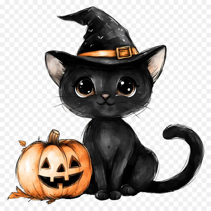 Gato Preto De Halloween，Gato Preto Com Abóboras PNG