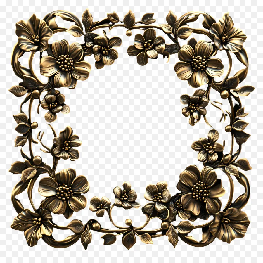 Moldura Quadrada De Ouro，Moldura Floral PNG