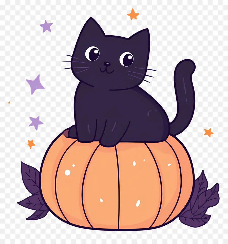 Gato Preto De Halloween，Gato Preto Em Abóbora PNG