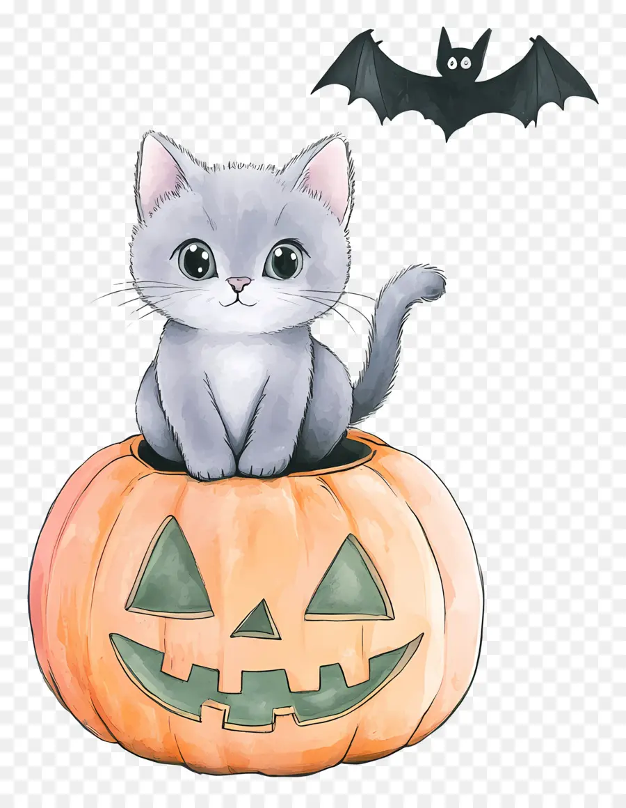 Gato De Halloween，Gato Em Abóbora PNG