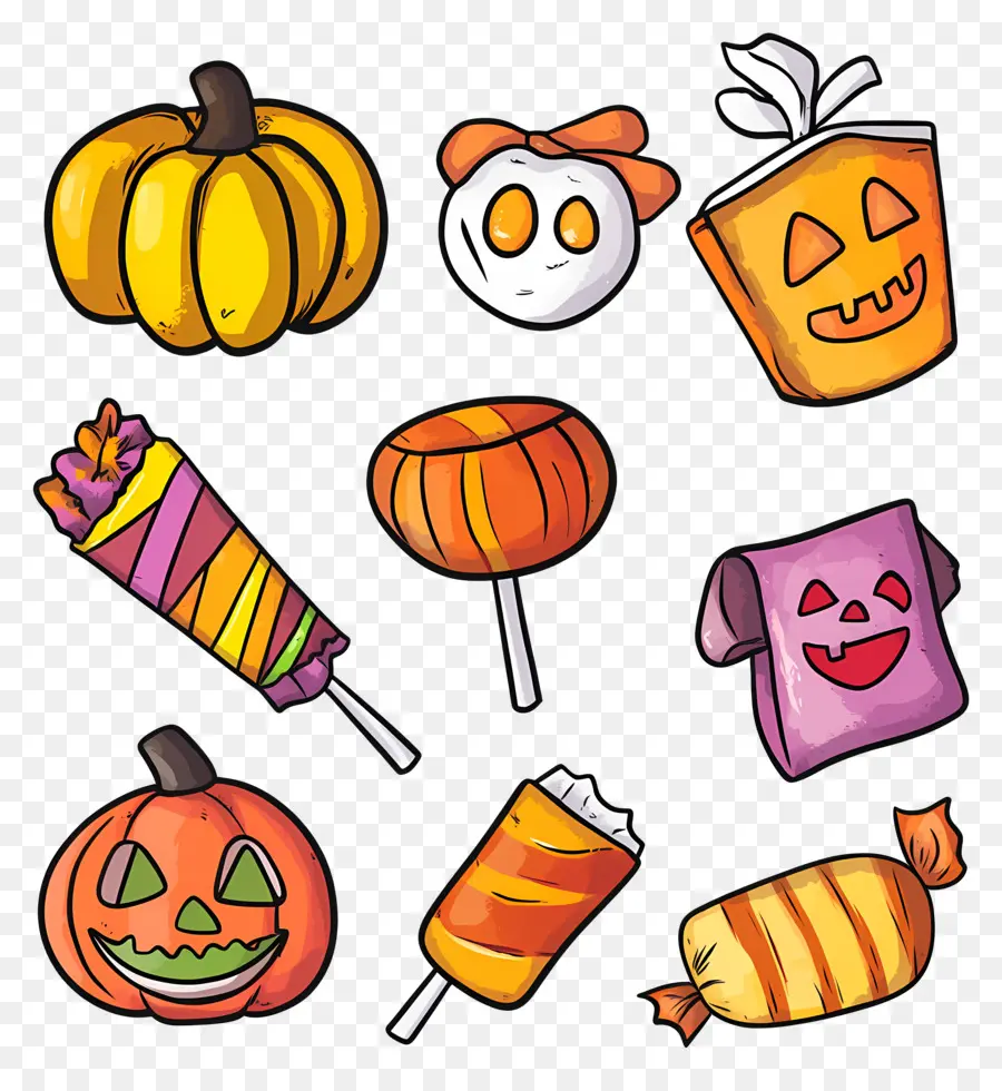 Doces De Halloween，Abóboras E Doces De Halloween PNG