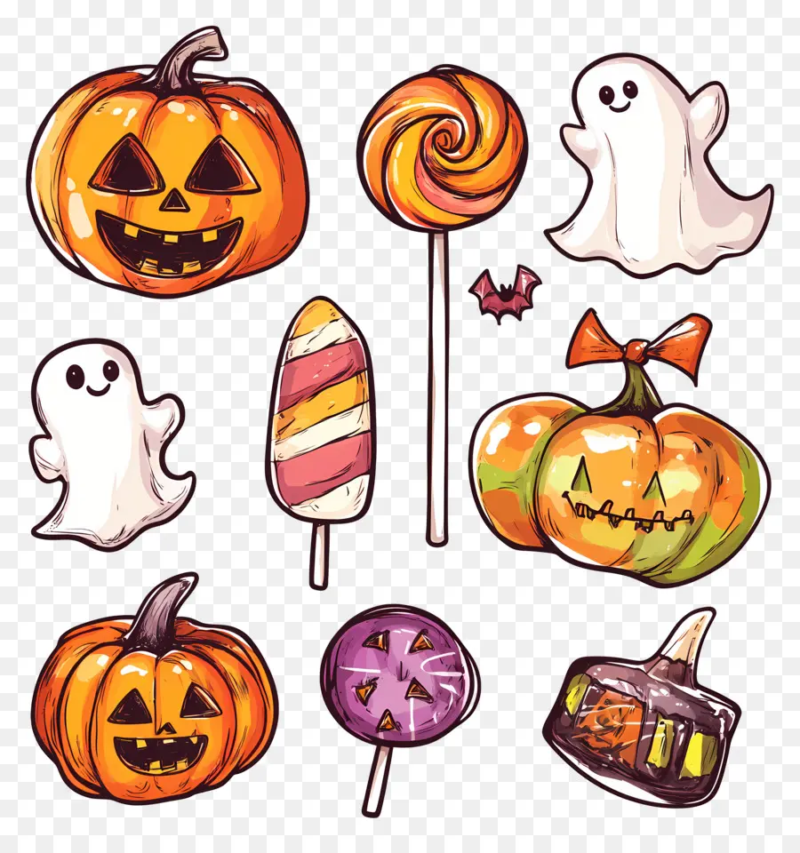 Doces De Halloween，Abóboras E Doces De Halloween PNG