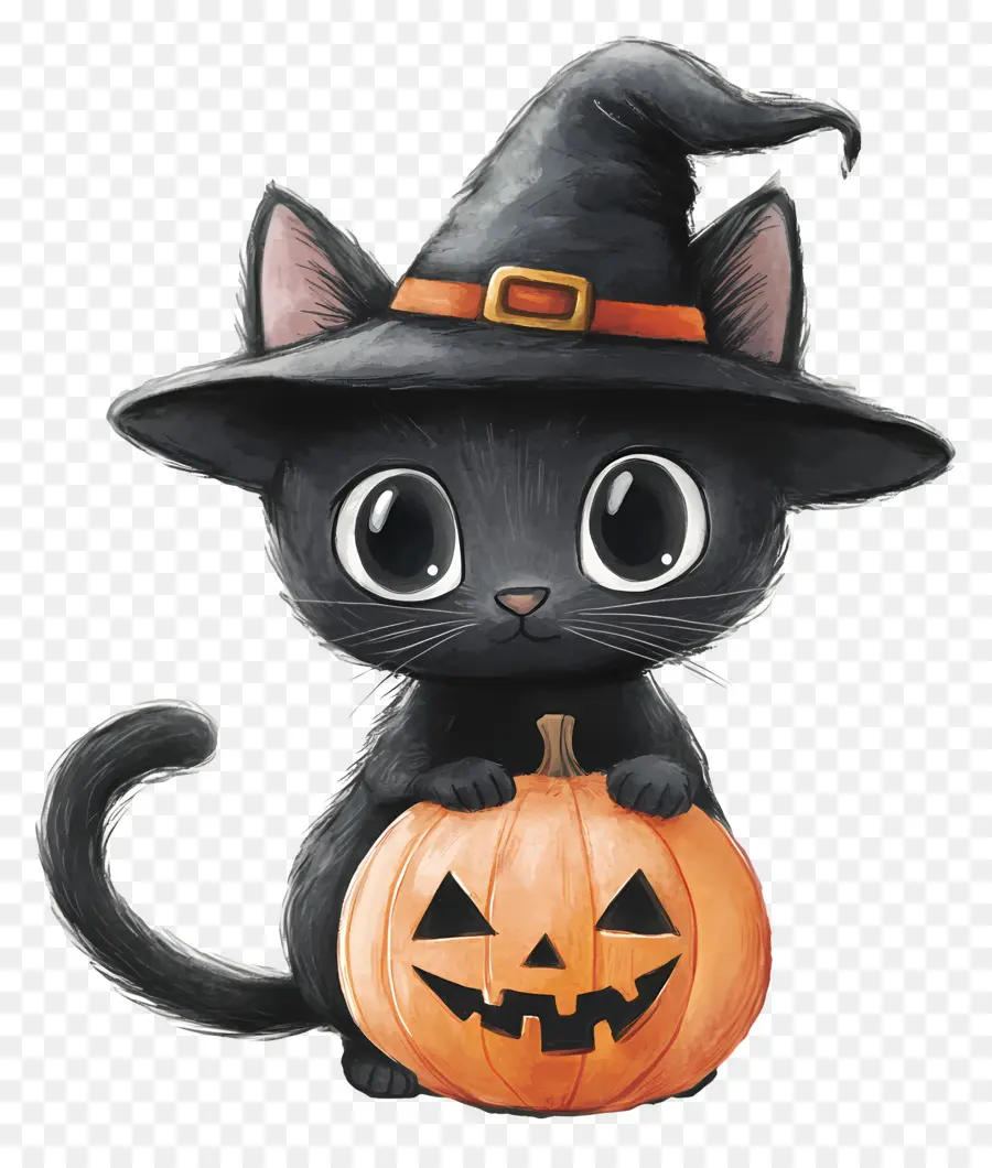 Gato Preto De Halloween，Gato Preto Com Abóboras PNG