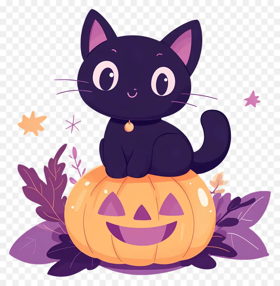 Gato Preto De Halloween，Gato Preto Em Abóbora PNG