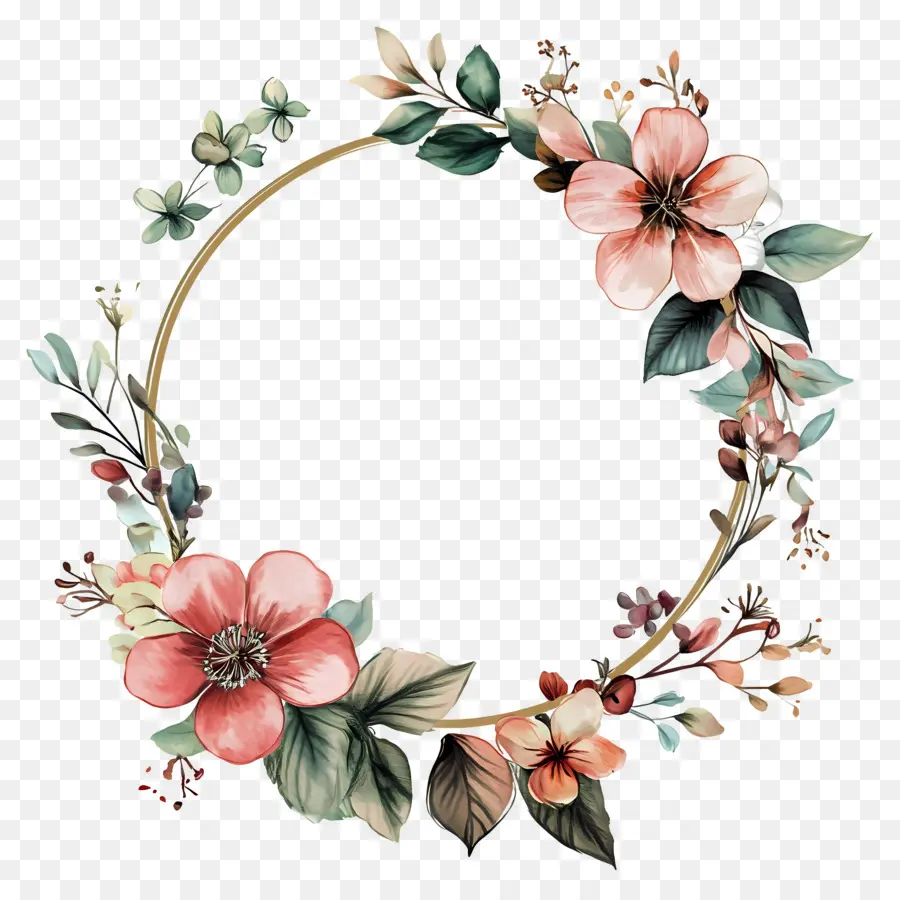 Moldura Círculo De Casamento，Flores Vermelhas E Rosa PNG