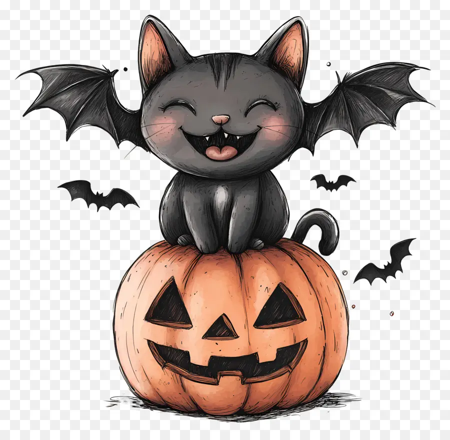 Gato Preto De Halloween，Gato Em Abóbora PNG