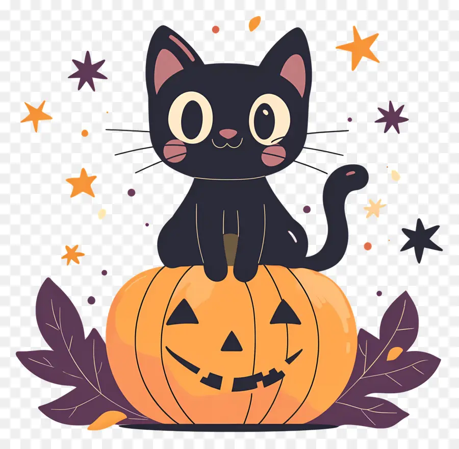 Gato Preto De Halloween，Gato Preto Em Abóbora PNG