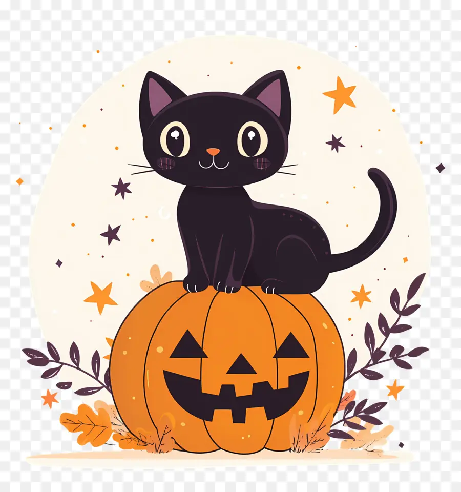 Gato Preto De Halloween，Gato Preto Em Abóbora PNG