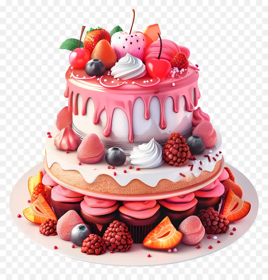 Bolo 3d，Bolo De Frutas PNG