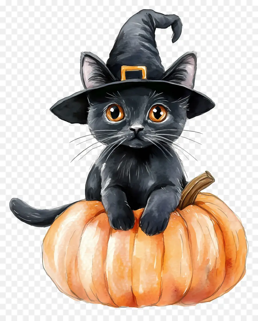 Gato Preto De Halloween，Gato Preto Com Abóboras PNG