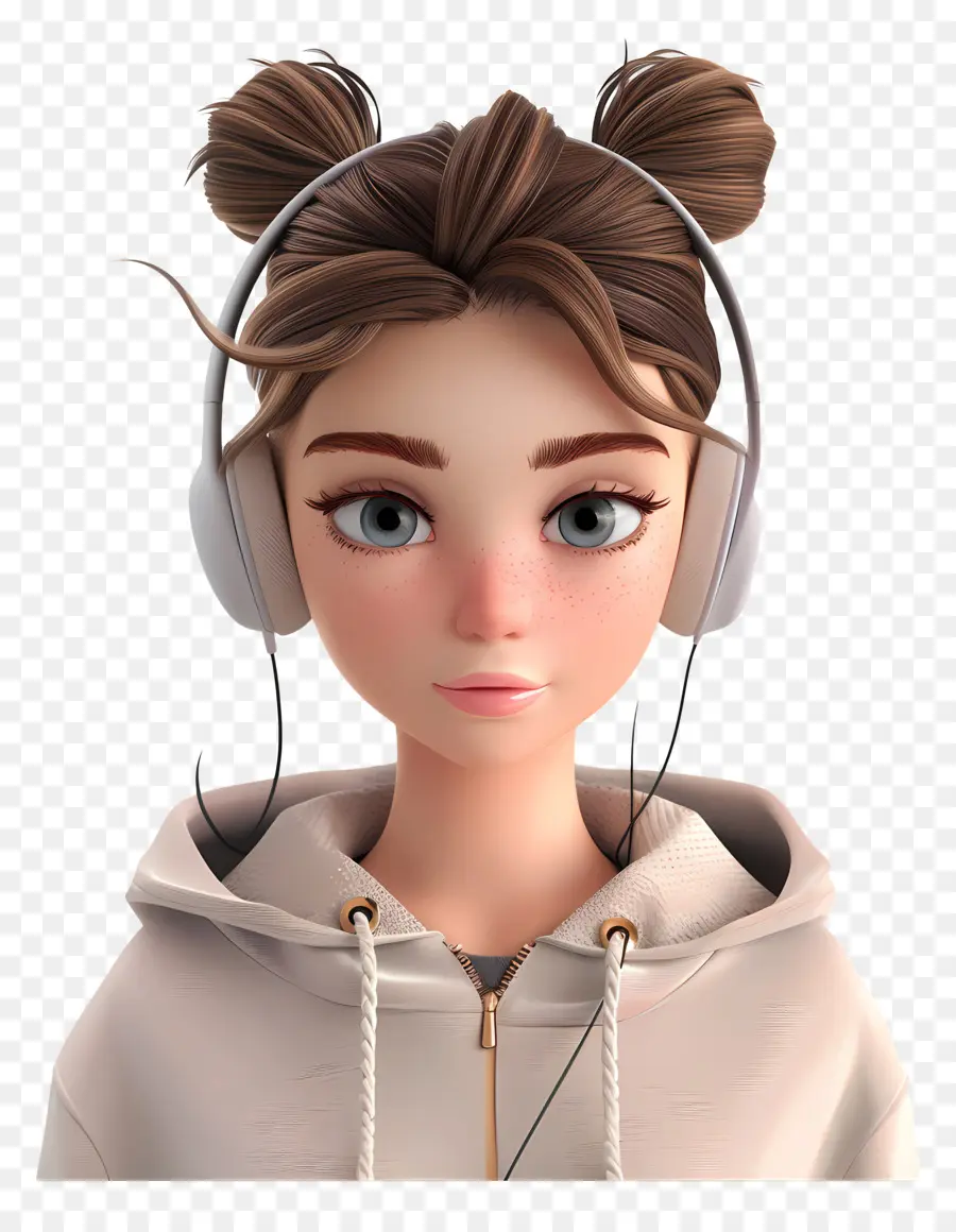 Avatar De Menina 3d，Menina Com Fones De Ouvido PNG