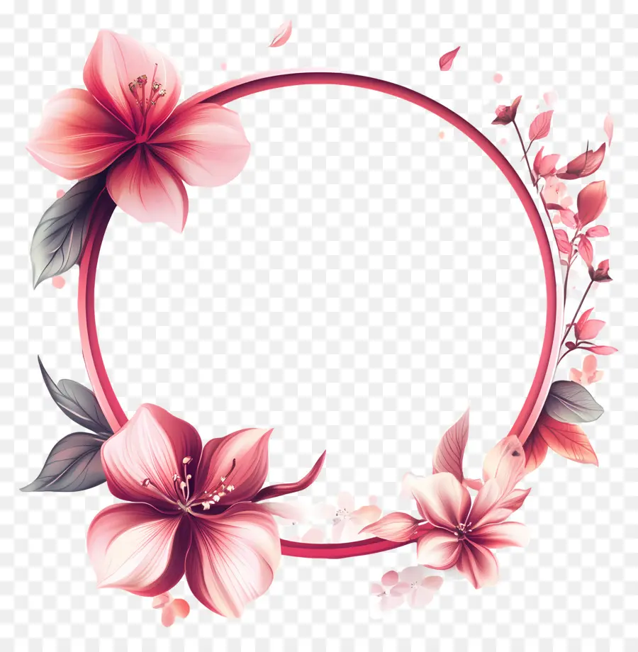 Moldura Círculo De Casamento，Flores Vermelhas E Rosa PNG