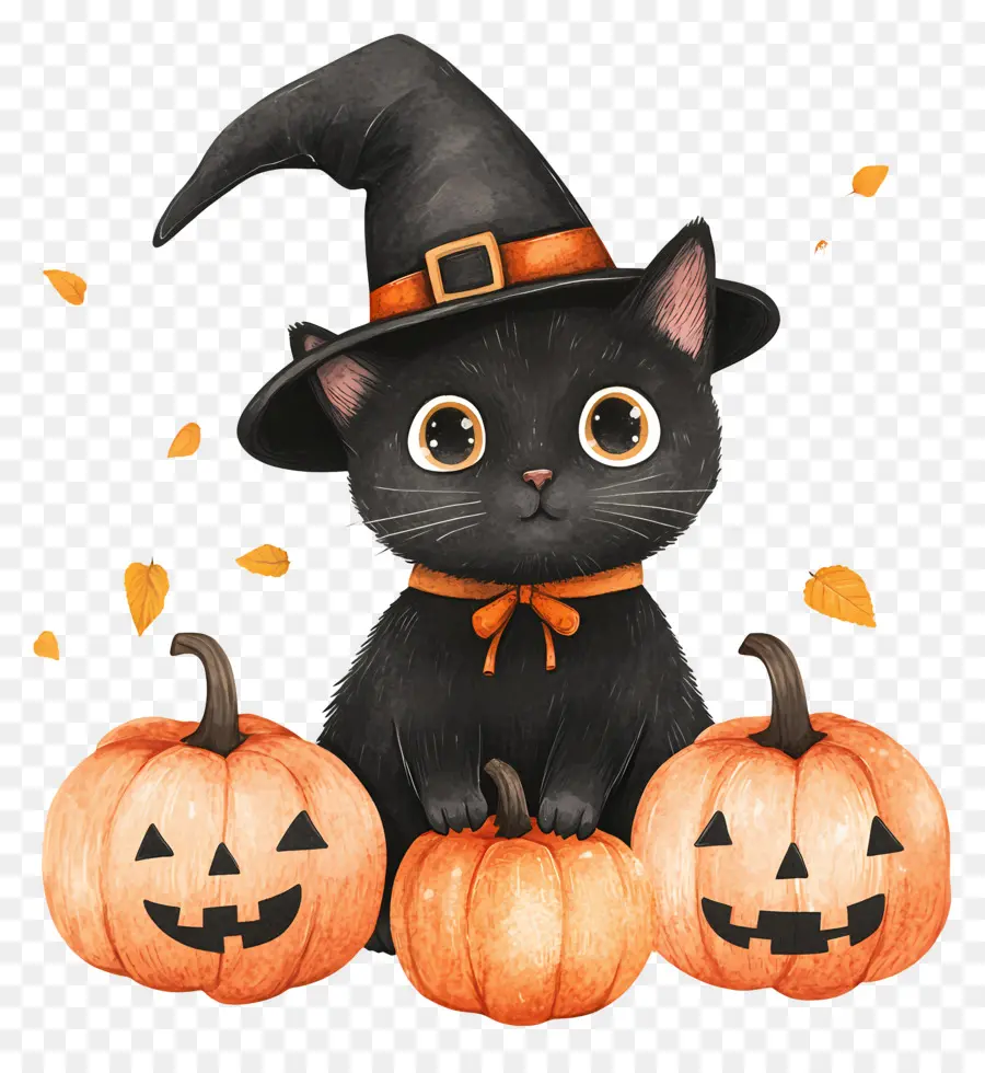 Gato Preto De Halloween，Gato Preto Com Abóboras PNG