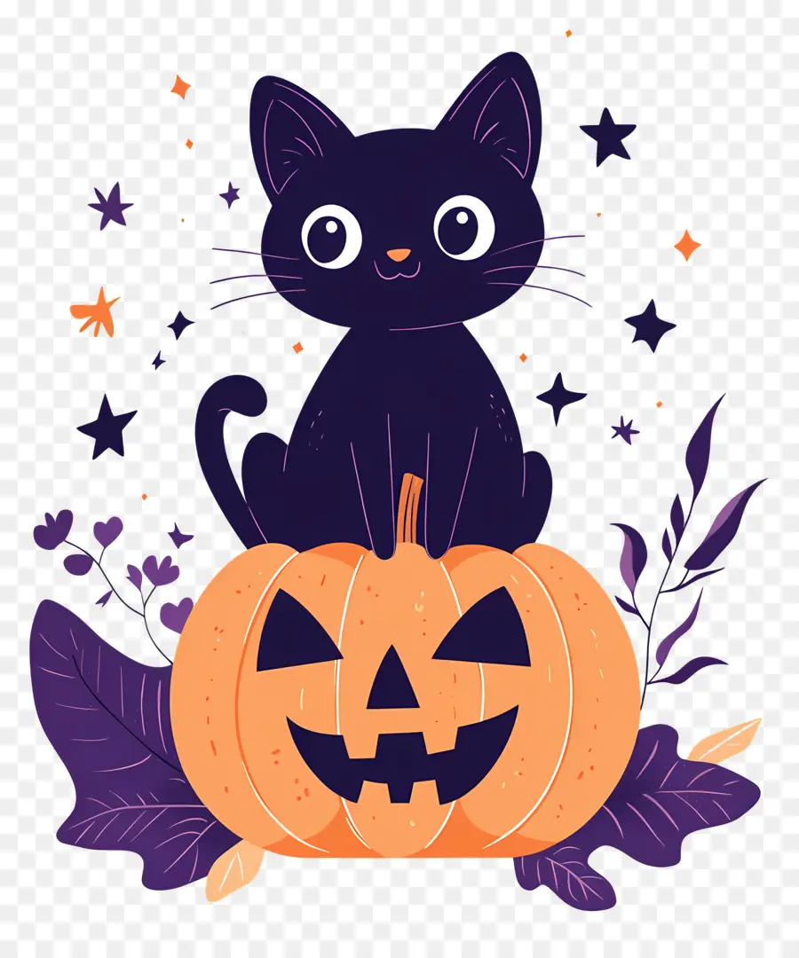 Gato Preto De Halloween，Gato Preto Em Abóbora PNG