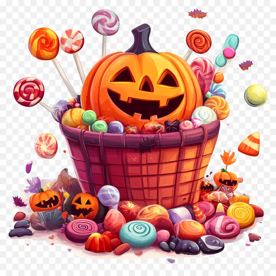 Doces De Halloween，Balde De Doces De Abóbora PNG